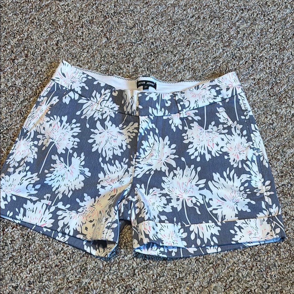 Dear John Floral Shorts Slate Blue, Pink, white Size 27 Some stretch